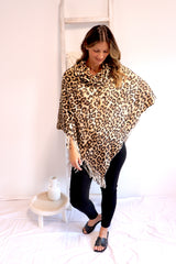 Snow Leopard Poncho with Tassels