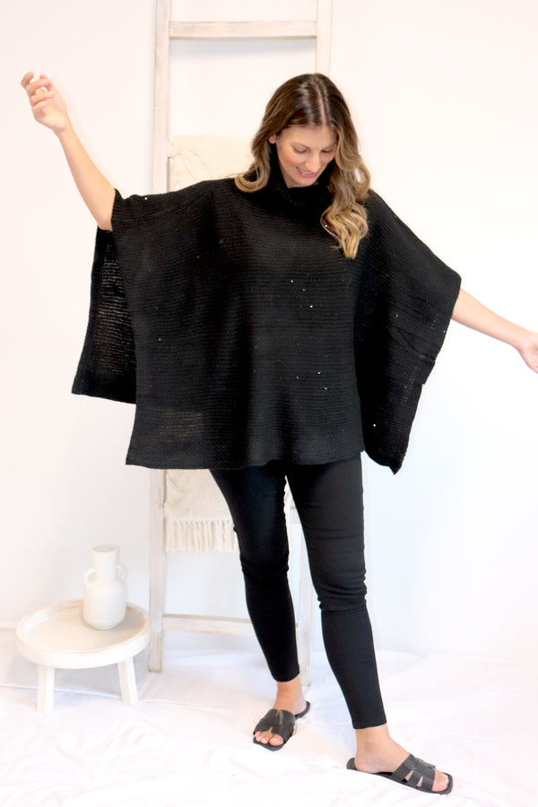 Milan Poncho in Black Sparkle