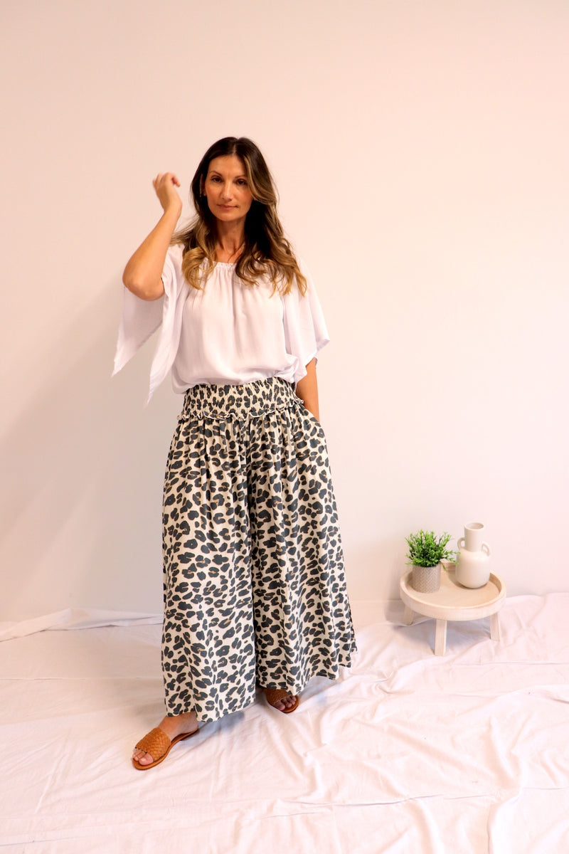 Caribbean Long Wide Leg Pant In Grey Jaguar