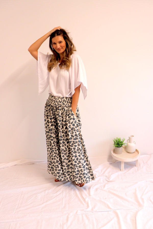 Caribbean Long Wide Leg Pant In Grey Jaguar