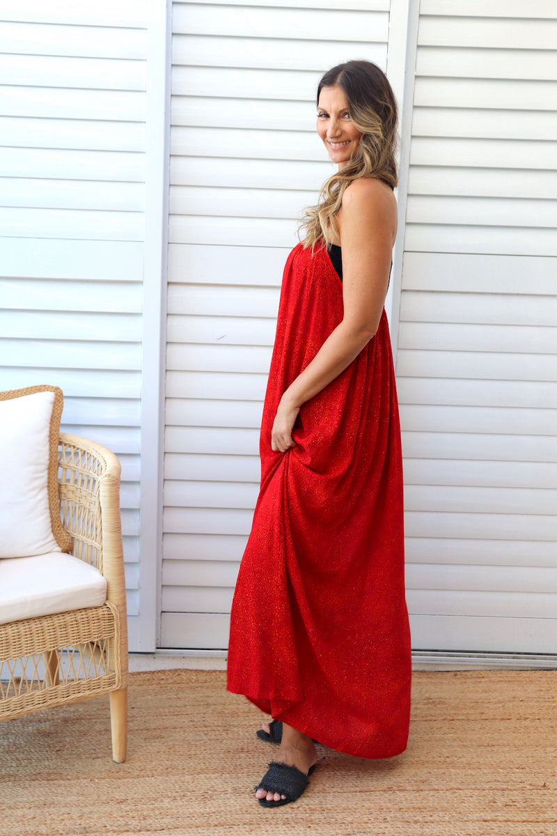 T Bar Maxi Dress In Speckle Red