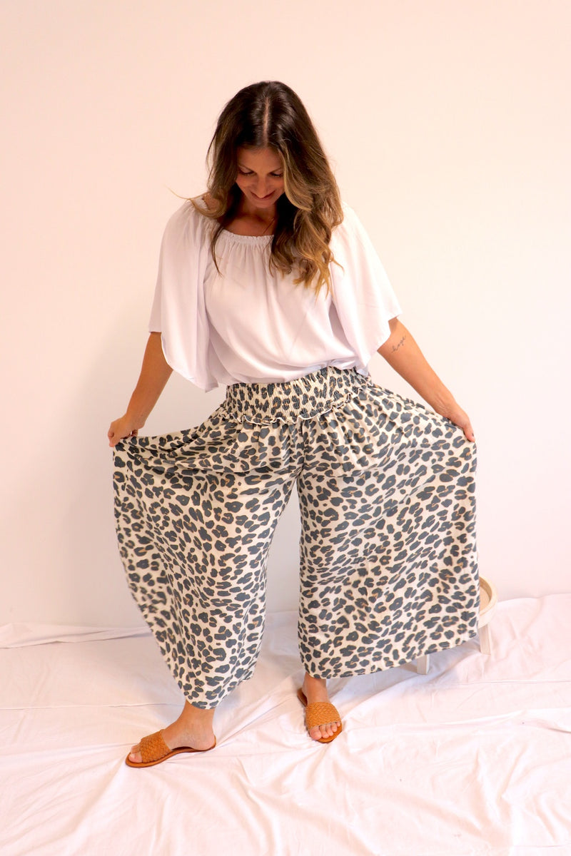 Caribbean Long Wide Leg Pant In Grey Jaguar