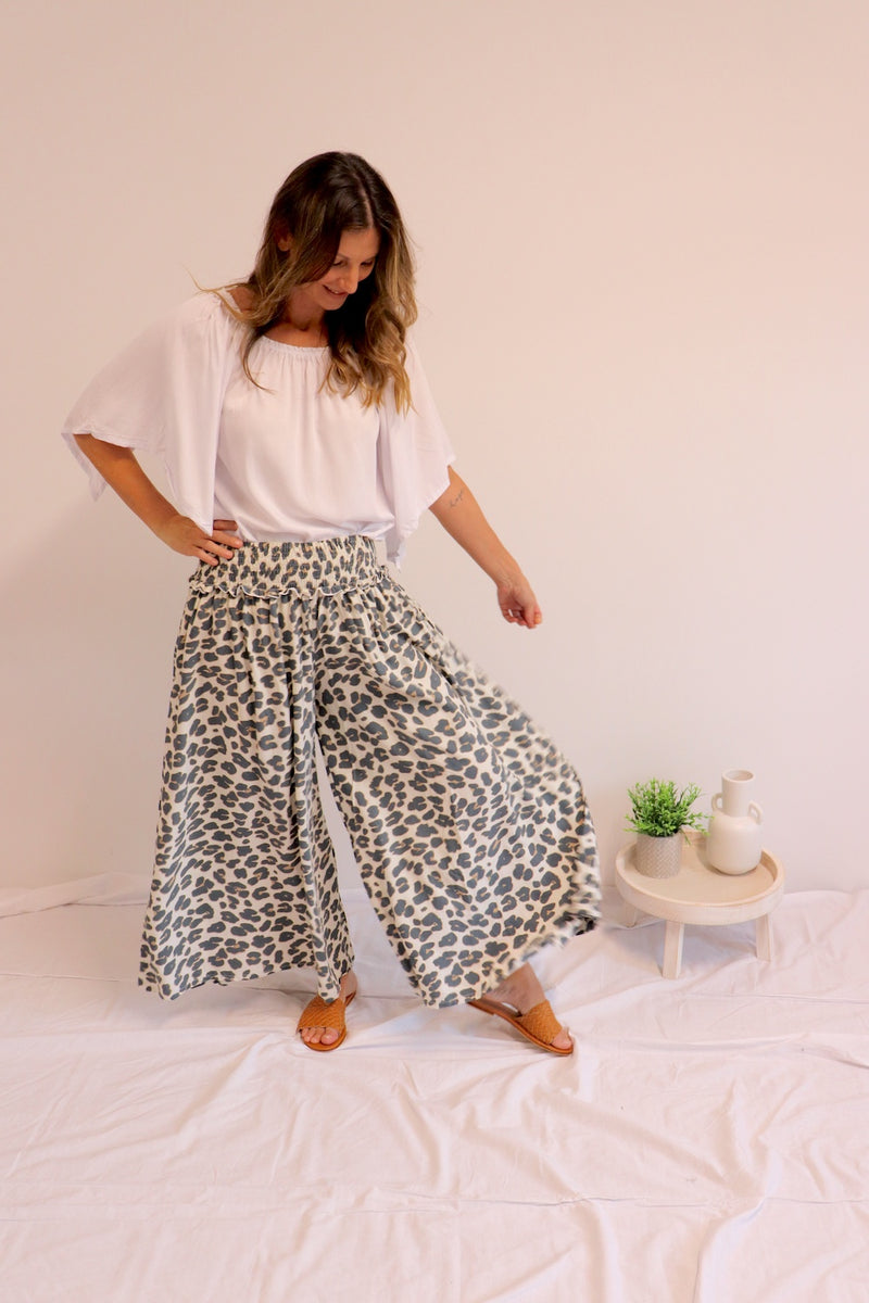 Caribbean Long Wide Leg Pant In Grey Jaguar