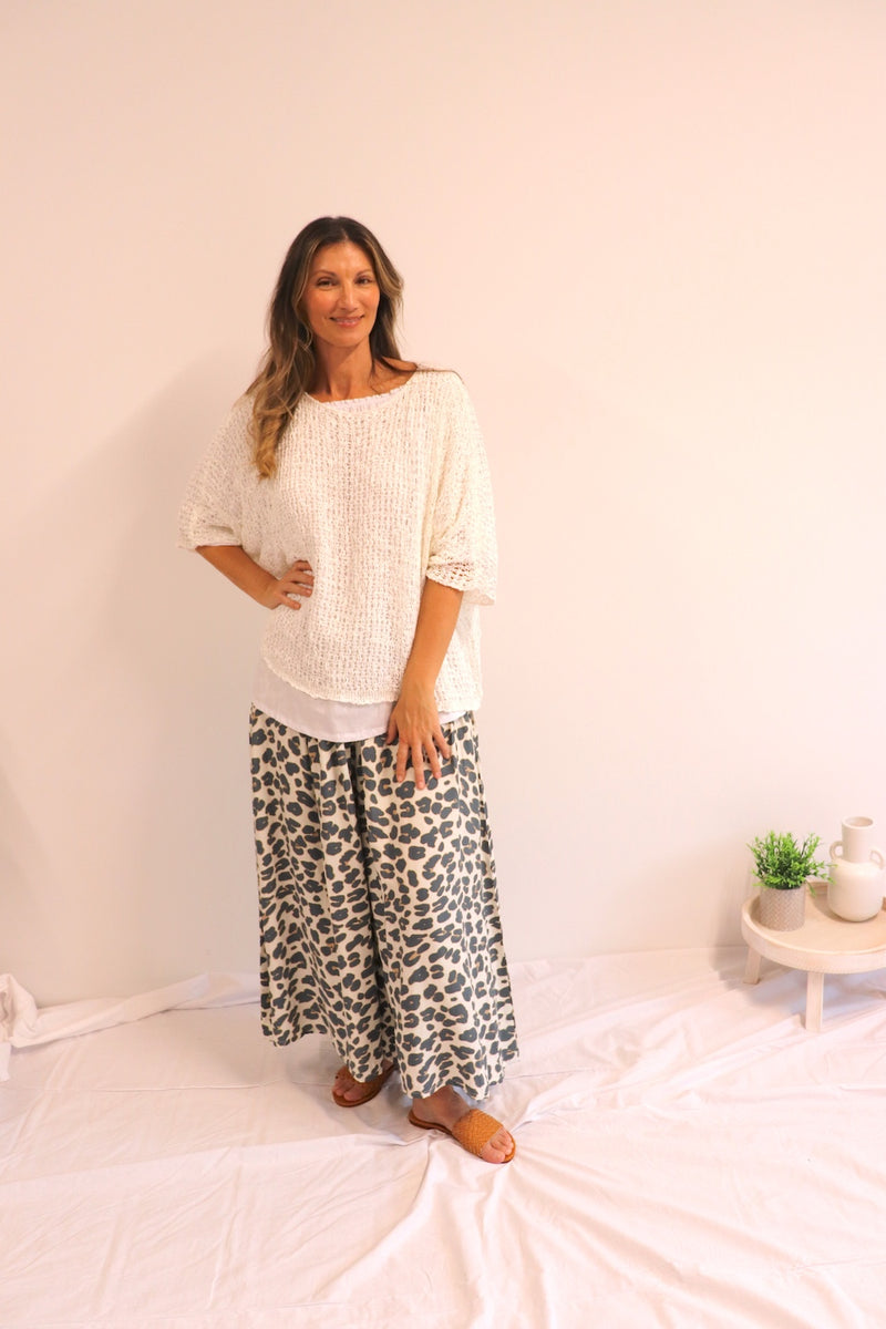Caribbean Long Wide Leg Pant In Grey Jaguar