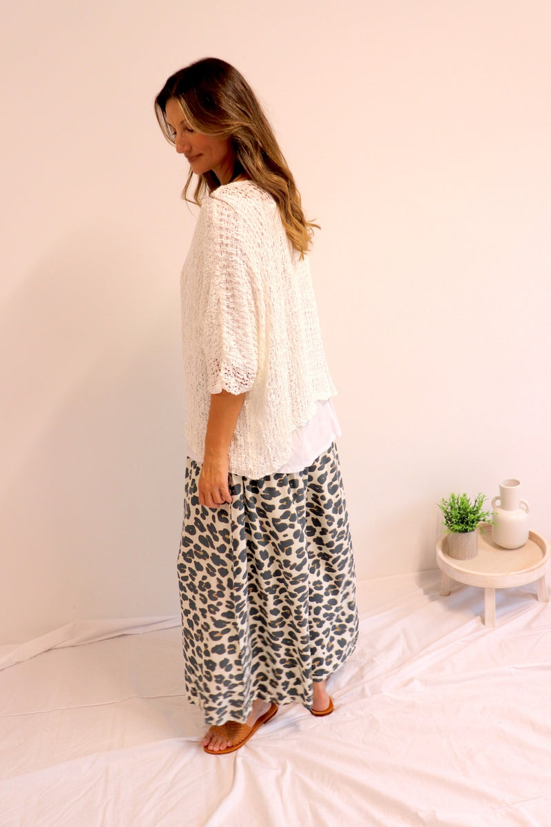 Caribbean Long Wide Leg Pant In Grey Jaguar