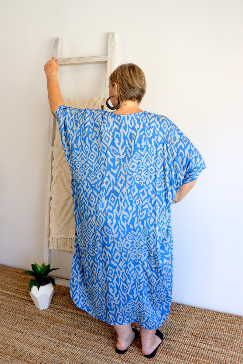 Long Kaftan In Mediterranean Blue