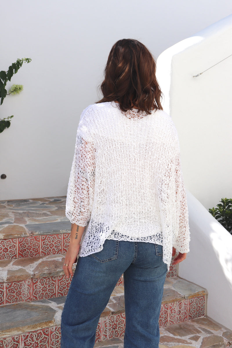 Travel Overlay Knit Top in White