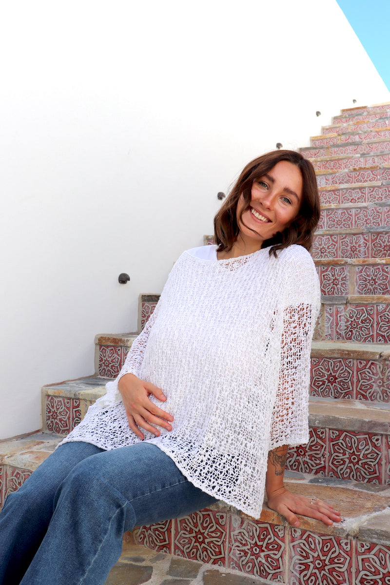 Travel Overlay Knit Top in White