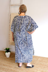 Long Kaftan In Zebra Navy