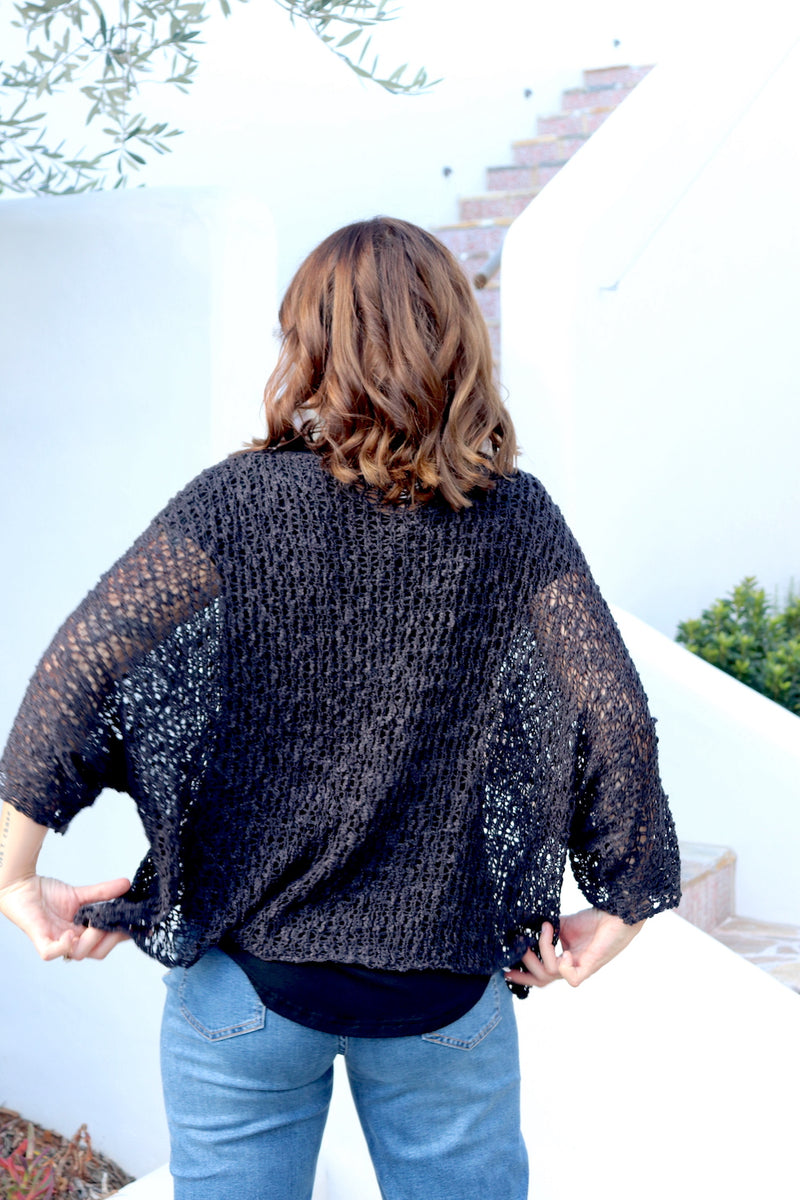 Travel Overlay Knit Top in Black