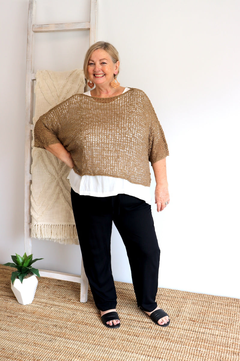 Travel Overlay Knit Top in Chocolate