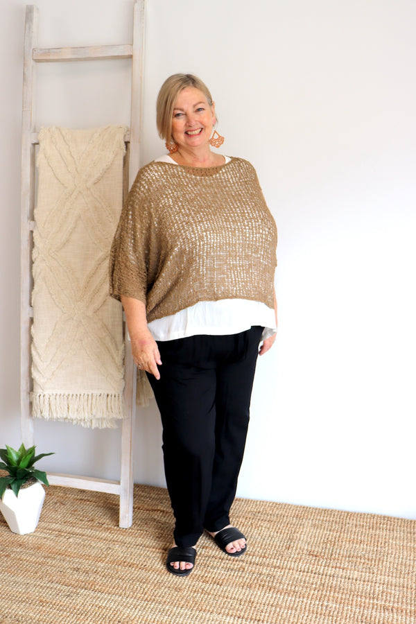 Travel Overlay Knit Top in Chocolate