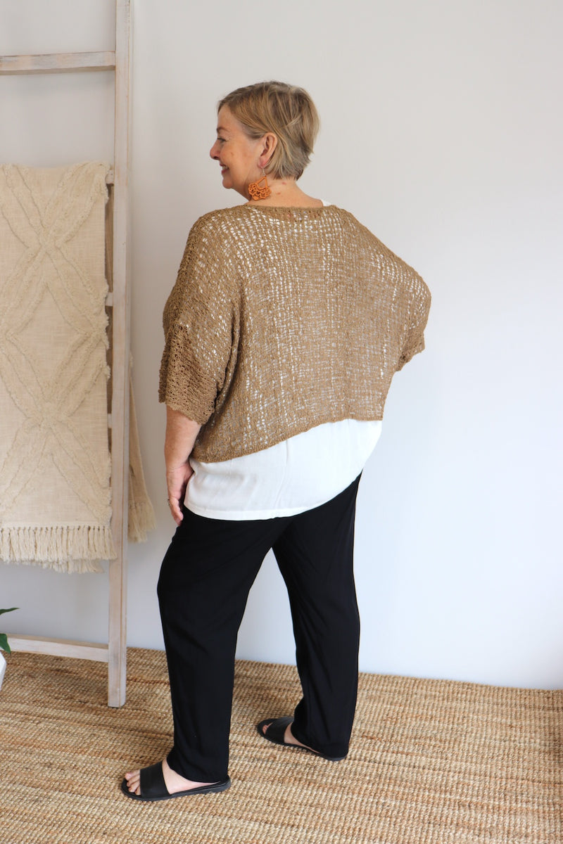 Travel Overlay Knit Top in Chocolate