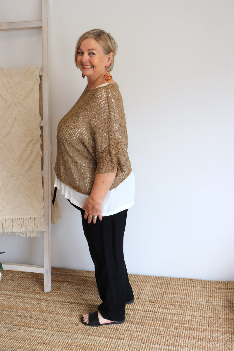 Travel Overlay Knit Top in Chocolate