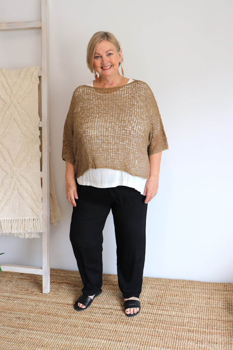 Travel Overlay Knit Top in Chocolate