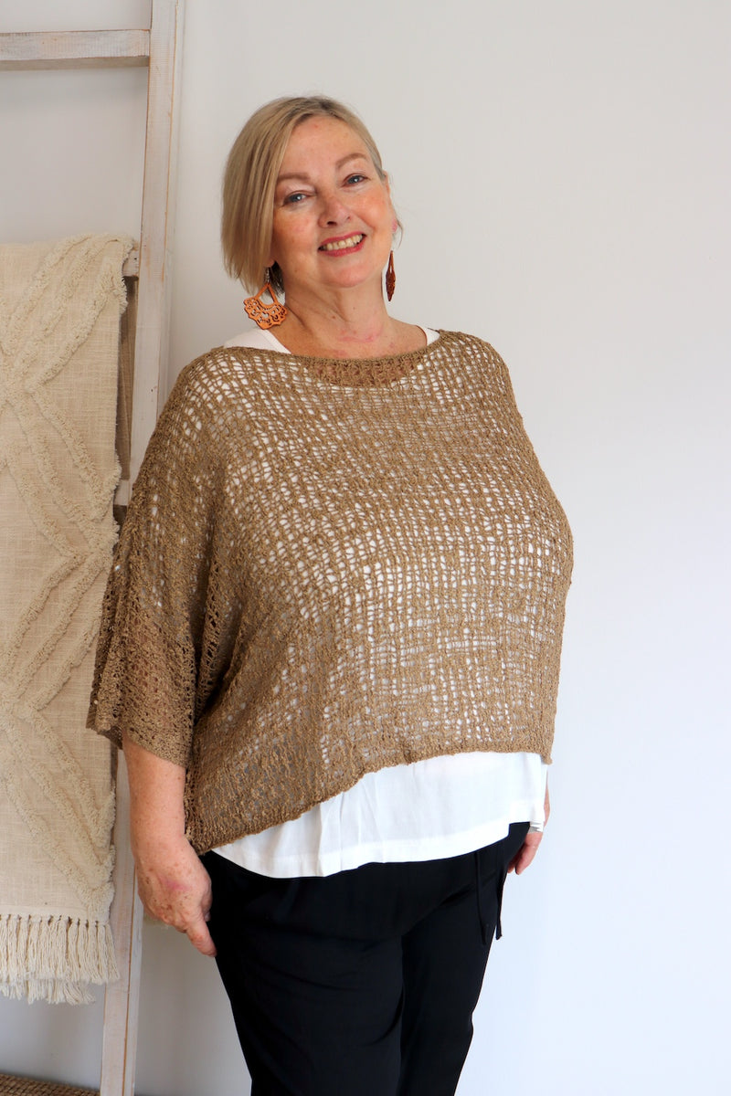 Travel Overlay Knit Top in Chocolate