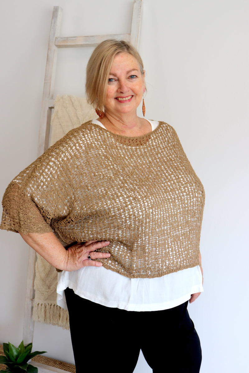 Travel Overlay Knit Top in Chocolate