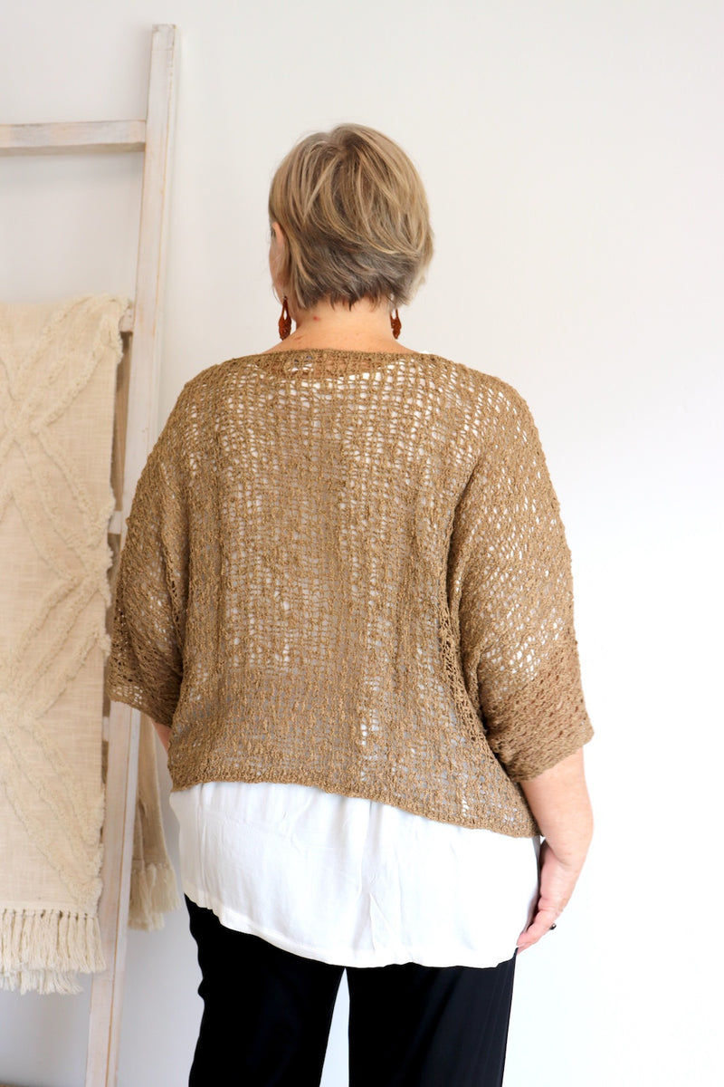 Travel Overlay Knit Top in Chocolate
