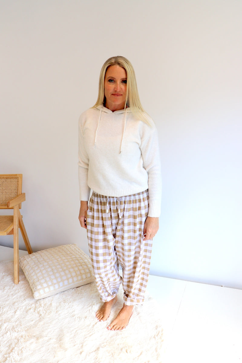 Dream Pant in Cotton Gingham Latte - next mid sept drop