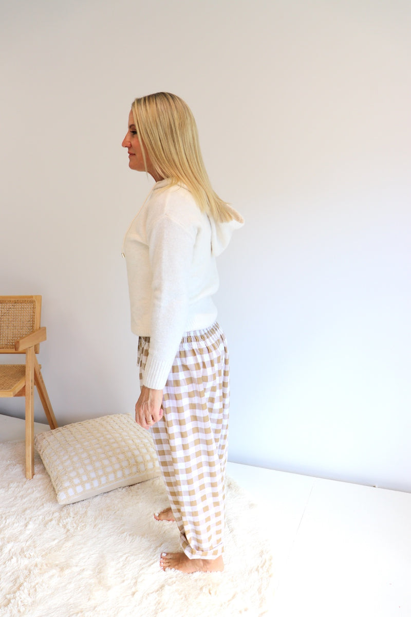 Dream Pant in Cotton Gingham Latte - next mid sept drop