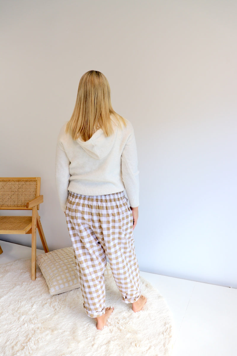 Dream Pant in Cotton Gingham Latte - next mid sept drop