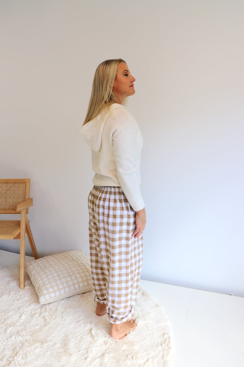 Dream Pant in Cotton Gingham Latte - next mid sept drop