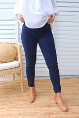 High Waisted Stretch Cotton Pant - Navy