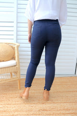 High Waisted Stretch Cotton Pant - Navy