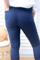 High Waisted Stretch Cotton Pant - Navy