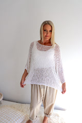Travel Overlay Knit Top in White