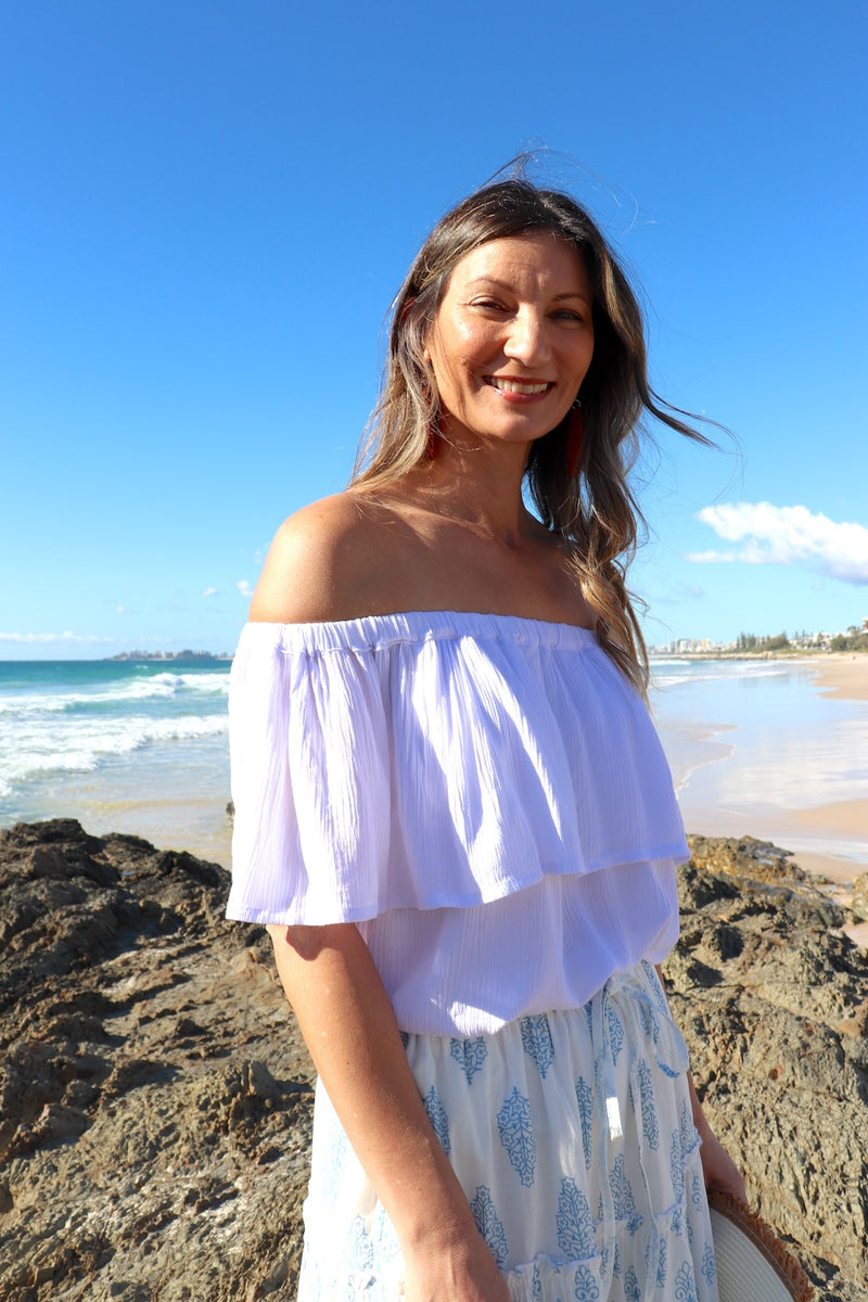 Love The Frill On Or Off the Shoulders Top In White