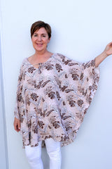Set Free Batwing Top/Dress In Choc Leaf