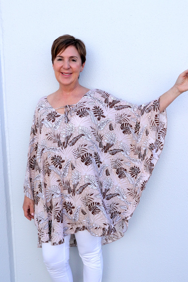 Set Free Batwing Top/Dress In Choc Leaf
