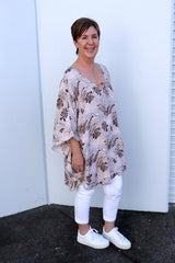 Set Free Batwing Top/Dress In Choc Leaf