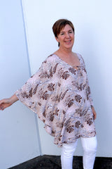 Set Free Batwing Top/Dress In Choc Leaf
