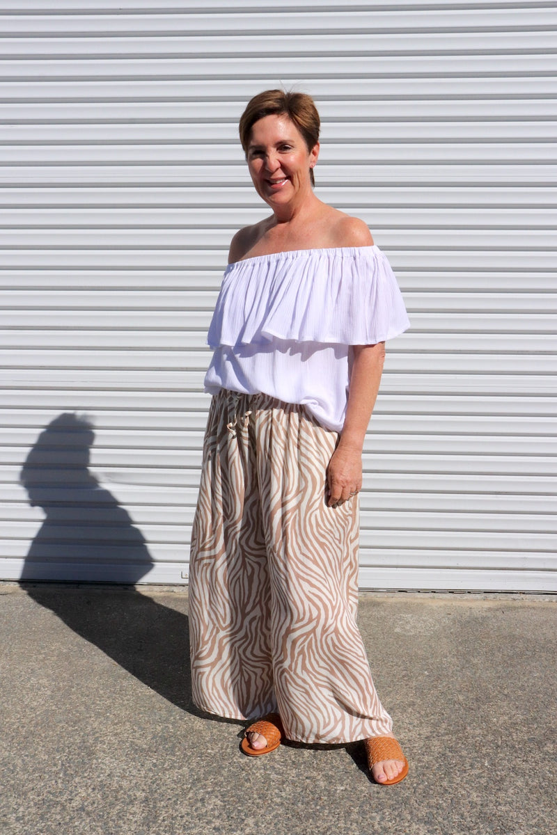 Bora Bora Long Wide Leg Pant Zebra Taupe