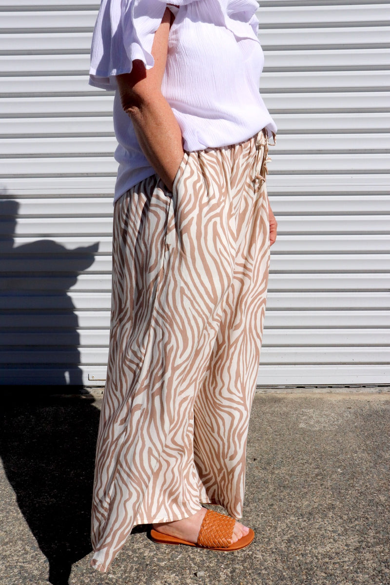 Bora Bora Long Wide Leg Pant Zebra Taupe