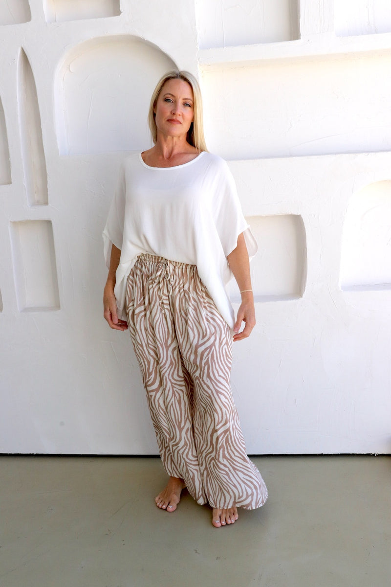 Bora Bora Long Wide Leg Pant Zebra Taupe