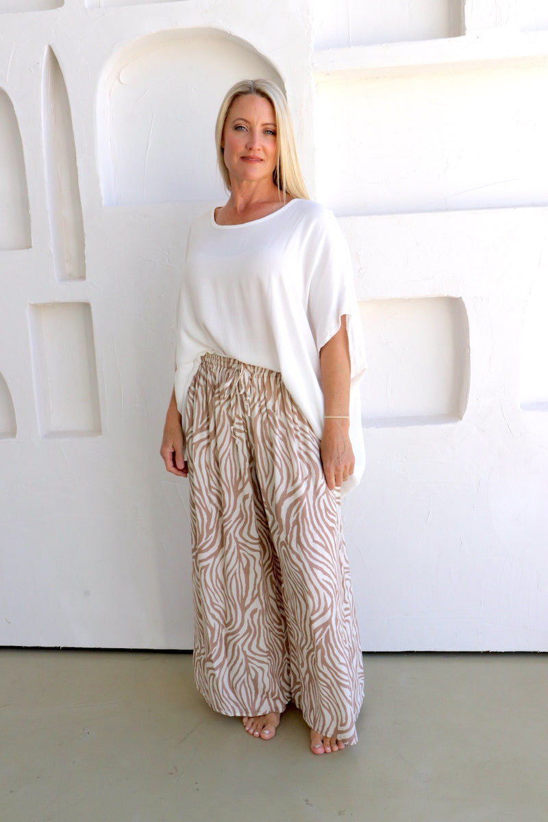 Bora Bora Long Wide Leg Pant Zebra Taupe