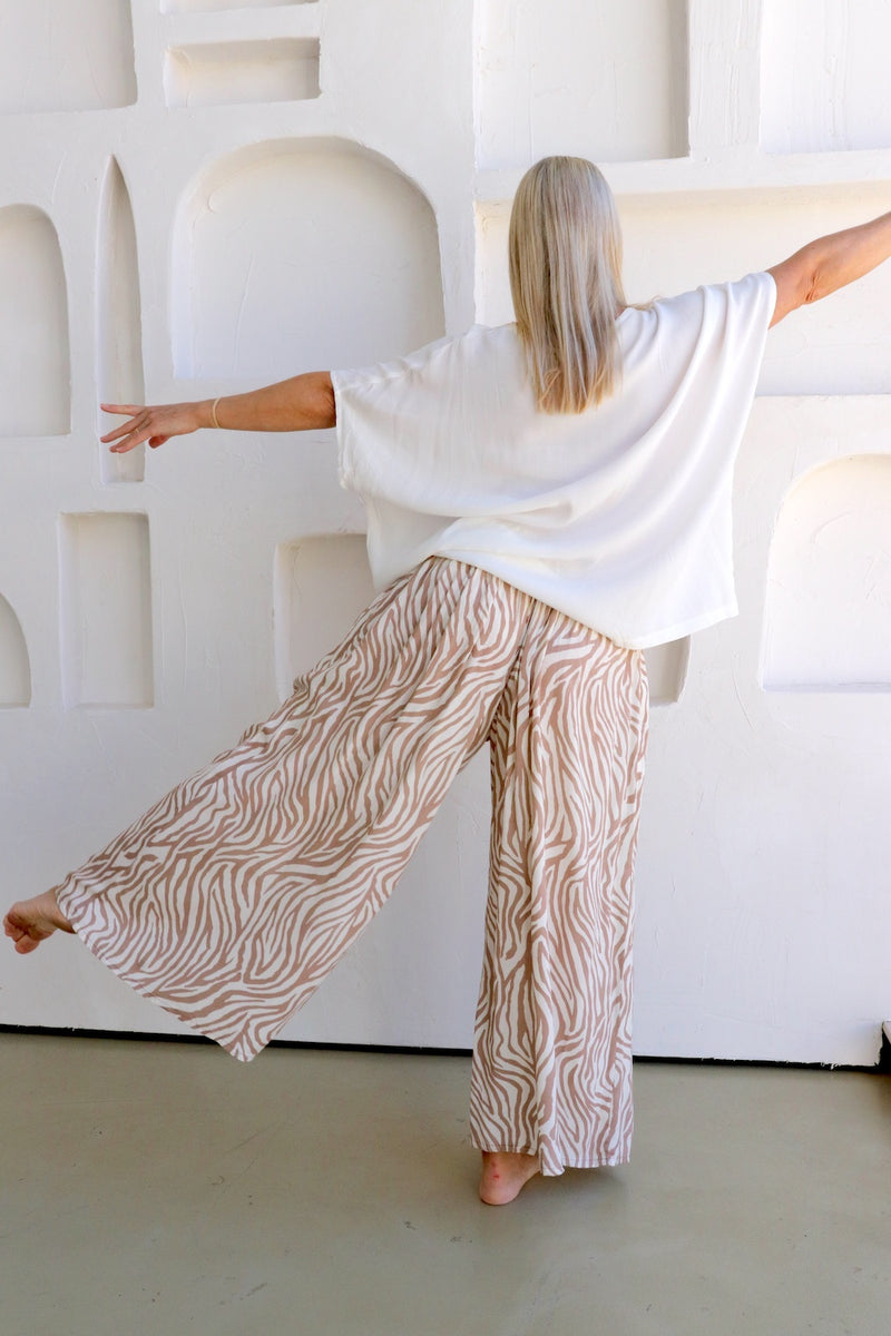 Bora Bora Long Wide Leg Pant Zebra Taupe