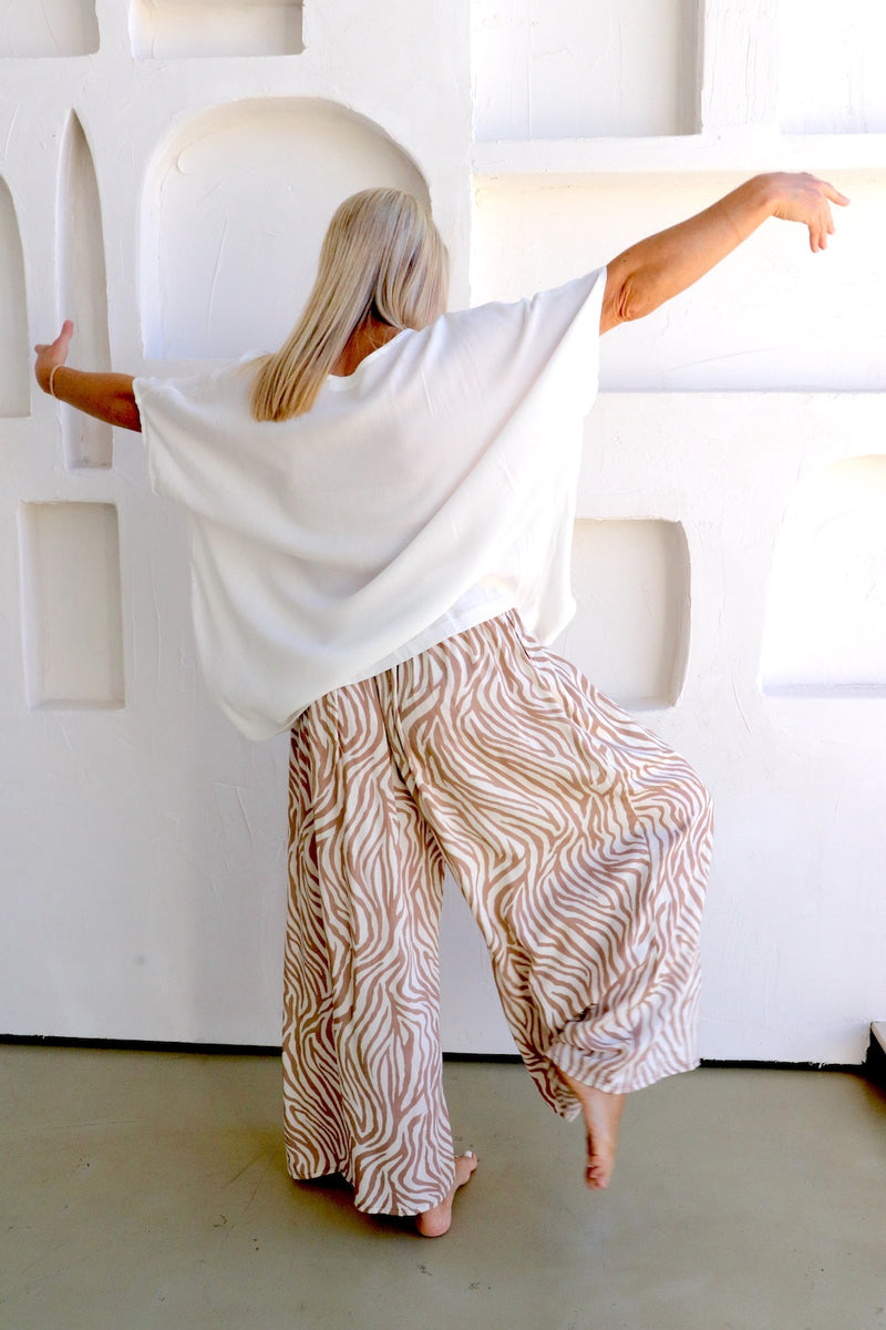 Bora Bora Long Wide Leg Pant Zebra Taupe