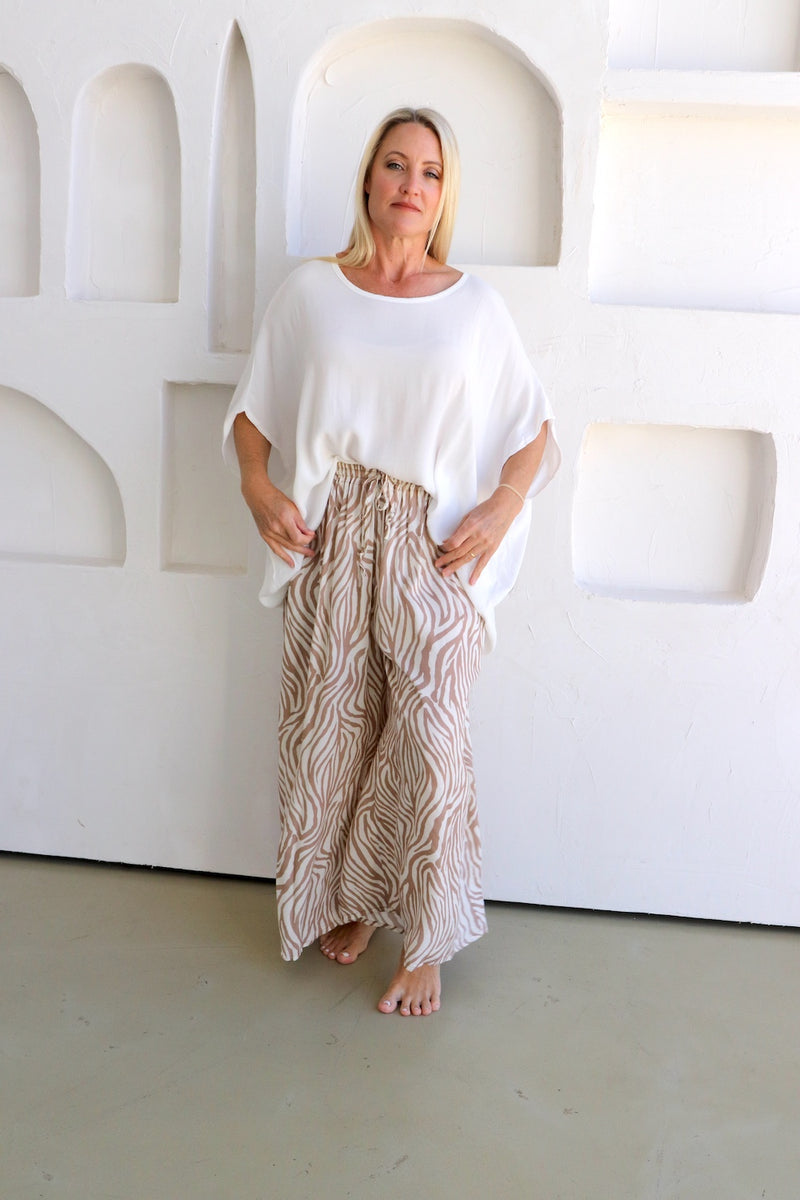 Bora Bora Long Wide Leg Pant Zebra Taupe