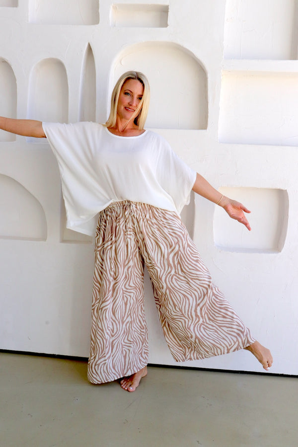 Bora Bora Long Wide Leg Pant Zebra Taupe