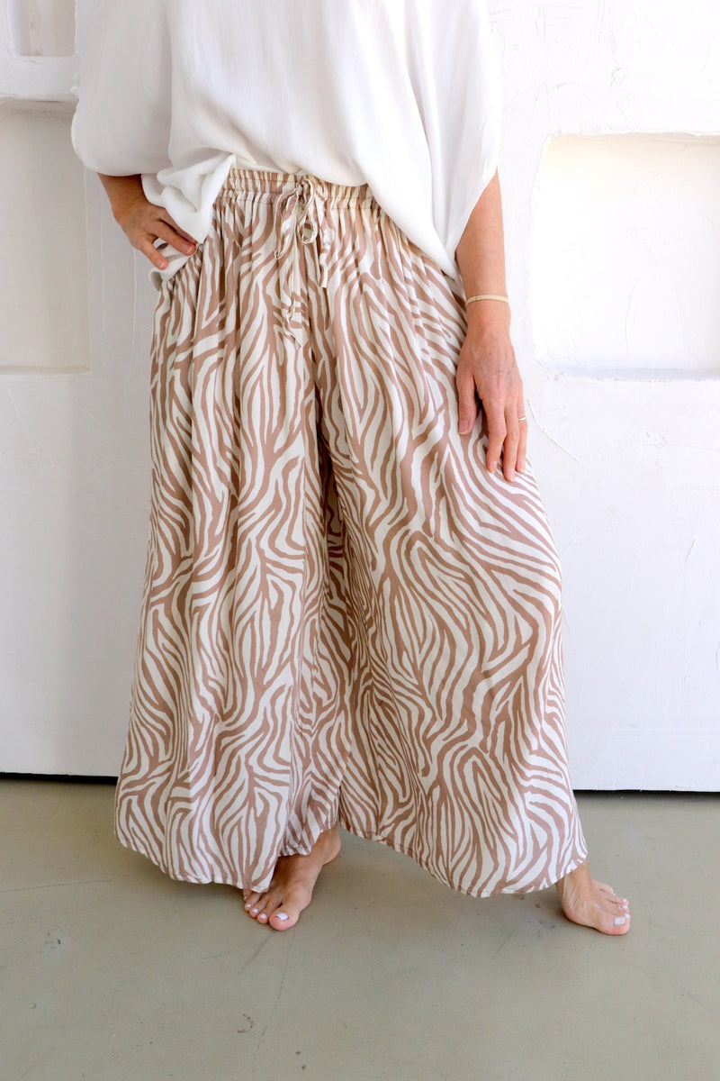 Bora Bora Long Wide Leg Pant Zebra Taupe