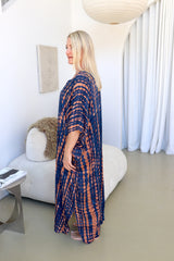 Long Kaftan In Choc Navy Tie Dye