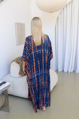 Long Kaftan In Choc Navy Tie Dye