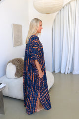 Long Kaftan In Choc Navy Tie Dye