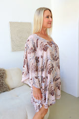 Set Free Batwing Top/Dress In Choc Leaf