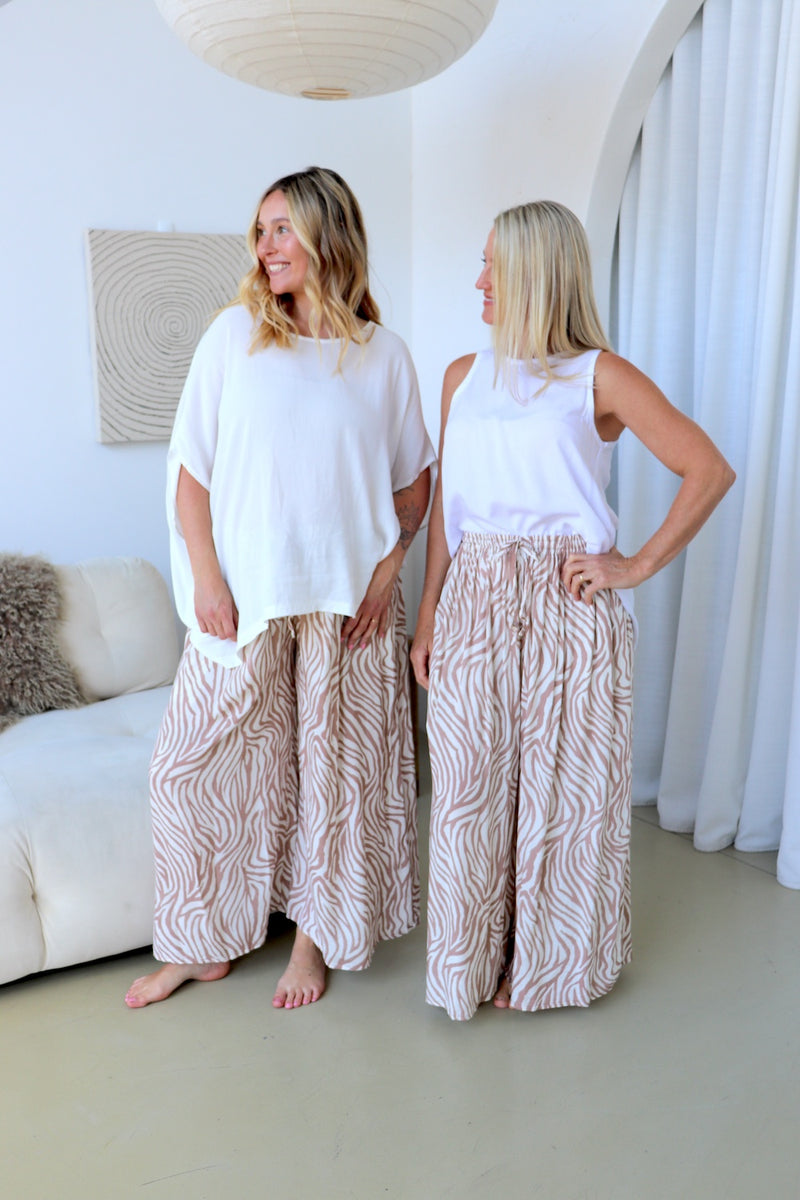 Bora Bora Long Wide Leg Pant Zebra Taupe