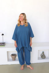 Blue Stone Cotton Elastic Long Pant